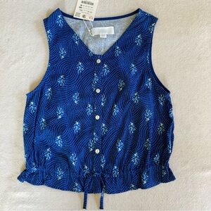 Zara Royal Blue Printed Button-Front Sleeveless Top